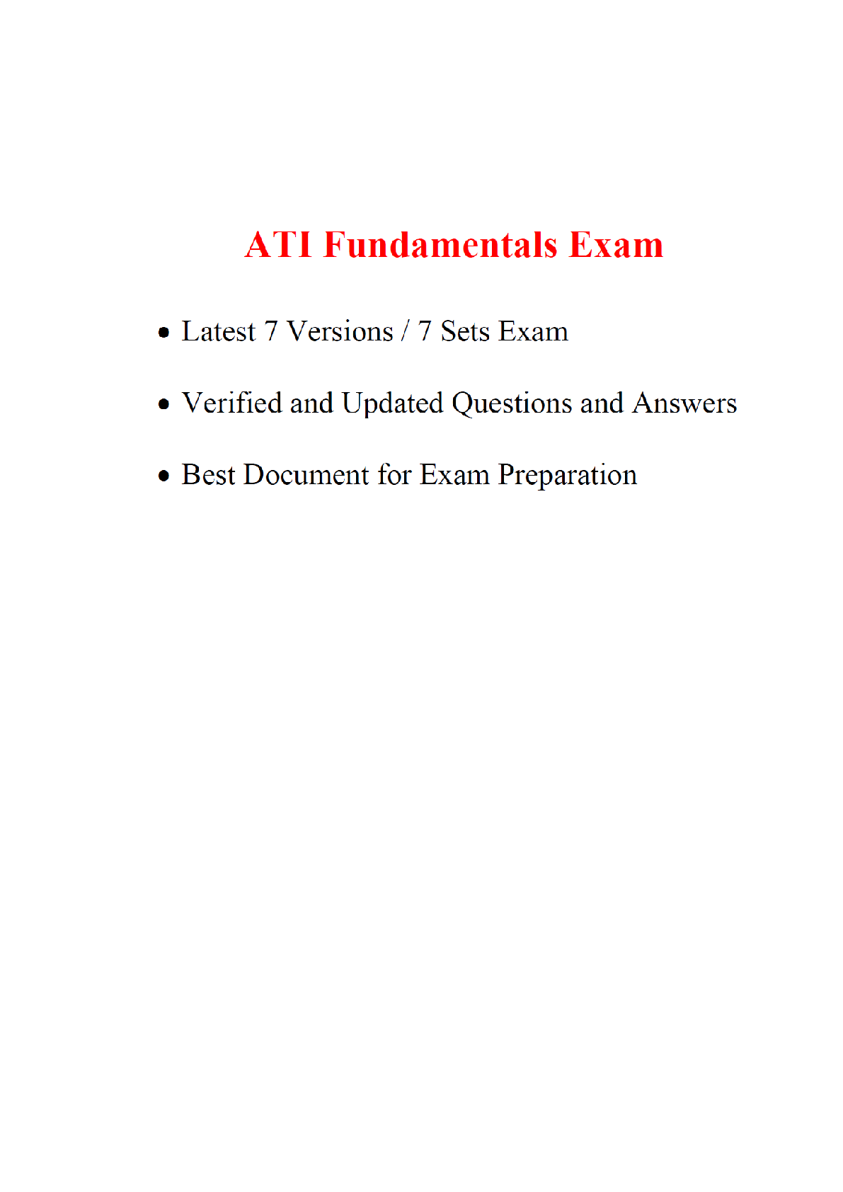 Preview image for ATI Fundamentals Test BANK with around 400 questions 2021